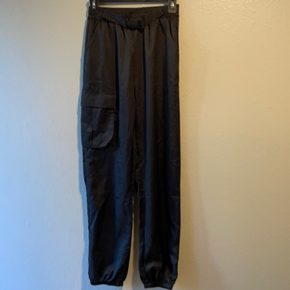 Black buckle cargo pants